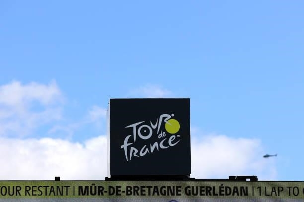 Tour de France logo during the 108th Tour de France 2021, Stage 2 a 183,5km stage from Perros-Guirec to Mûr-de-Bretagne Guerlédan 293m / Detail view...