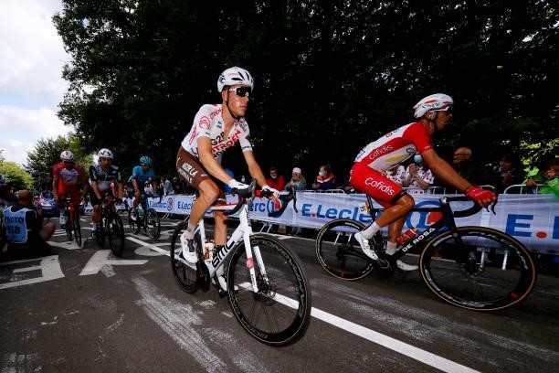 Michael Schär of Switzerland and AG2R Citroën Team & Christophe Laporte of France and Team Cofidis during the 108th Tour de France 2021, Stage 2 a...