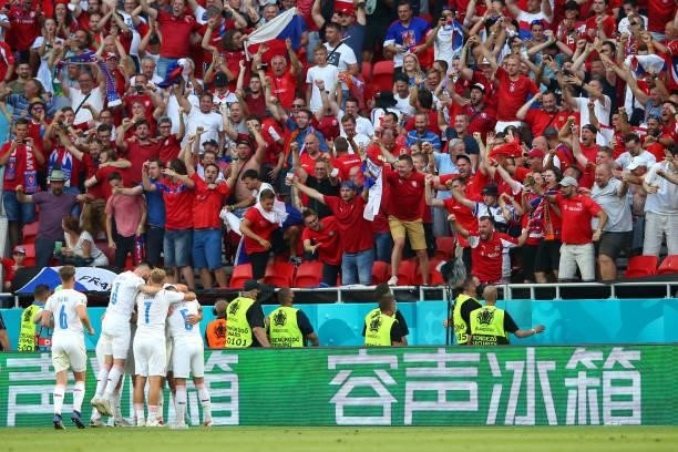 Fans of Czech Republic celebrate their side's first goal scored by Tomas Holes of Czech Republic during the UEFA Euro 2020 Championship Round of 16...