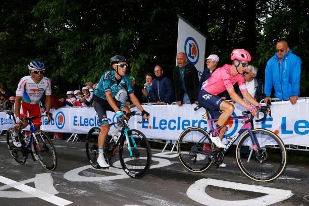 Pierre Rolland of France and Team B&B Hotels p/b KTM & Neilson Powless of The United States and Team EF Education - Nippo during the 108th Tour de...