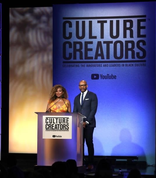 Hosts Tanika Ray and Demarco Morgan speak onstage at the Culture Creators Innovators & Leaders Awards at The Beverly Hilton on June 26, 2021 in...