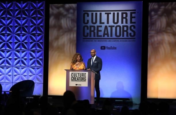 Hosts Tanika Ray and Demarco Morgan speak onstage at the Culture Creators Innovators & Leaders Awards at The Beverly Hilton on June 26, 2021 in...