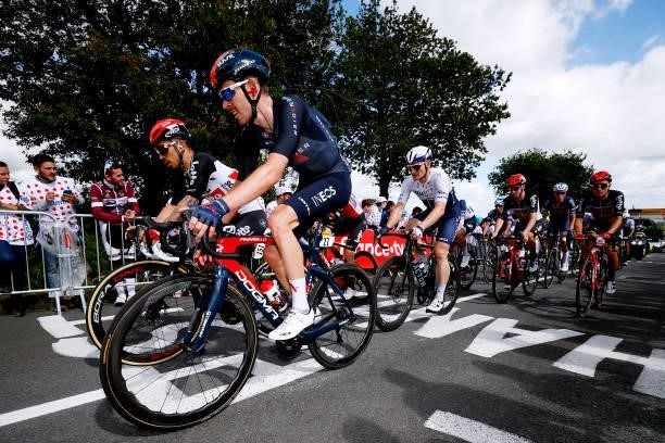 Caleb Ewan of Australia and Team Lotto Soudal & Luke Rowe of The United Kingdom and Team INEOS Grenadiers during the 108th Tour de France 2021, Stage...