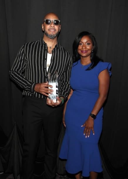 Swizz Beatz and Joi Brown pose backstage at the Culture Creators Innovators & Leaders Awards at The Beverly Hilton on June 26, 2021 in Beverly Hills,...