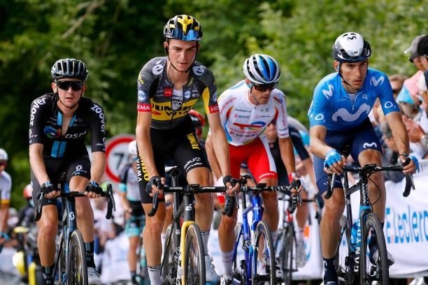 Sepp Kuss of The United States and Team Jumbo-Visma & Carlos Verona of Spain and Movistar Team during the 108th Tour de France 2021, Stage 2 a...