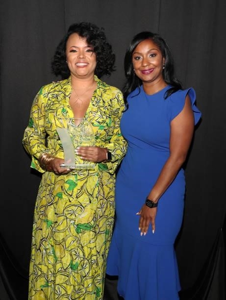 Rikki Hughes, recipient of the 2021 Culture Creators Film & TV Award and Joi Brown, Founder of Culture Creators pose backstage at the Culture...
