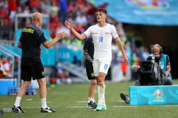 Patrik Schick of Czech Republic reacts after being substituted during the UEFA Euro 2020 Championship Round of 16 match between Netherlands and Czech...