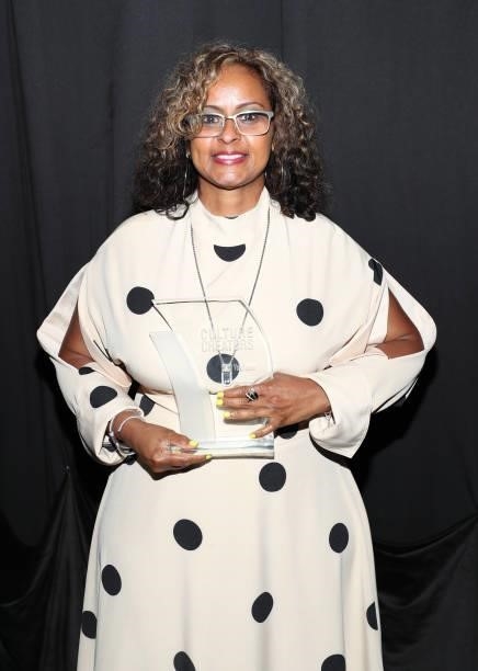Shanti Das, recipient of the 2021 Culture Creators Health and Wellness Award poses backstage at the Culture Creators Innovators & Leaders Awards at...