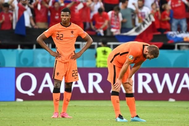 Denzel Dumfries of Netherlands looks dejected after the UEFA Euro 2020 Championship Round of 16 match between Netherlands and Czech Republic at...