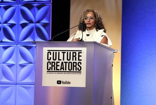 Shanti Das, recipient of the 2021 Culture Creators Health and Wellness Award speaks onstage at the Culture Creators Innovators & Leaders Awards at...