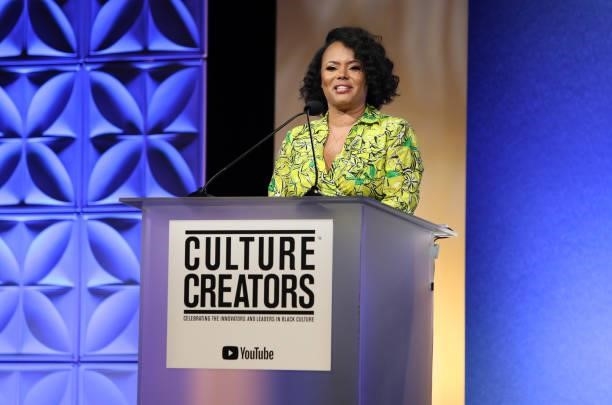 Rikki Hughes, recipient of the 2021 Culture Creators Film & TV Award speaks onstage at the Culture Creators Innovators & Leaders Awards at The...