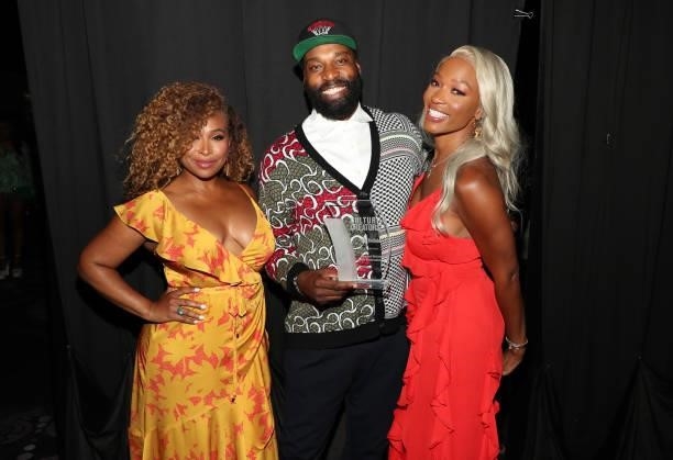Tanika Ray, Baron Davis and Cari Champion attend the Culture Creators Innovators & Leaders Awards at The Beverly Hilton on June 26, 2021 in Beverly...
