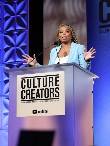 Jemele Hill speaks at the Culture Creators Innovators & Leaders Awards at The Beverly Hilton on June 26, 2021 in Beverly Hills, California.
