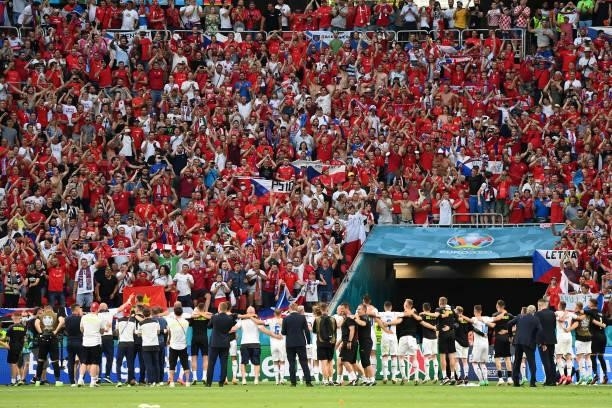 Fans of Czech Republic show their support towards the players after the UEFA Euro 2020 Championship Round of 16 match between Netherlands and Czech...
