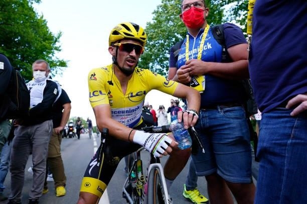 Julian Alaphilippe of France and Team Deceuninck - Quick-Step yellow leader jersey disappointment during the 108th Tour de France 2021, Stage 2 a...