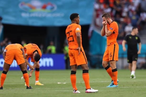 Stefan de Vrij of Netherlands looks dejected after the UEFA Euro 2020 Championship Round of 16 match between Netherlands and Czech Republic at Puskas...