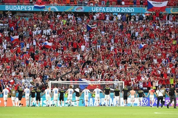 Fans of Czech Republic show their support towards the players as they celebrate victory after the UEFA Euro 2020 Championship Round of 16 match...