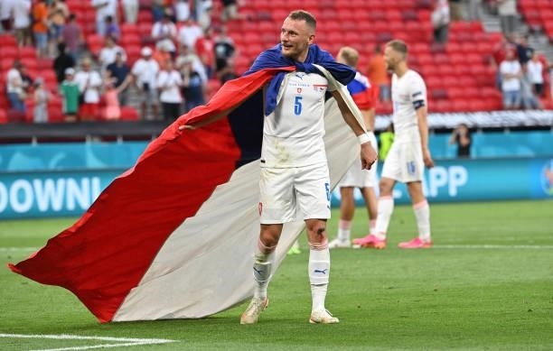 Vladimir Coufal of Czech Republic celebrates their side's victory after the UEFA Euro 2020 Championship Round of 16 match between Netherlands and...
