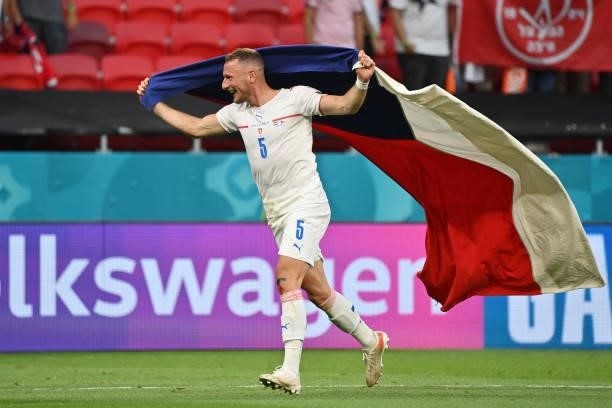 Vladimir Coufal of Czech Republic celebrates their side's victory after the UEFA Euro 2020 Championship Round of 16 match between Netherlands and...