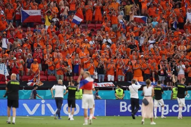 Netherlands fans applaud the Czech Republic players following the UEFA Euro 2020 Championship Round of 16 match between Netherlands and Czech...