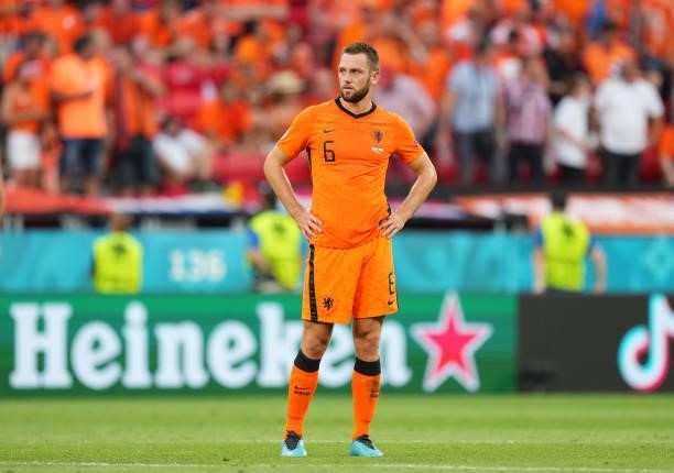 Stefan de Vrij of Netherlands looks dejected following defeat in the UEFA Euro 2020 Championship Round of 16 match between Netherlands and Czech...