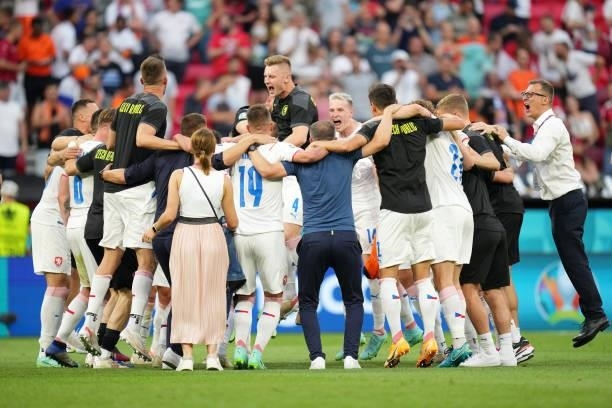 Players of Czech Republic celebrate their side's victory after the UEFA Euro 2020 Championship Round of 16 match between Netherlands and Czech...