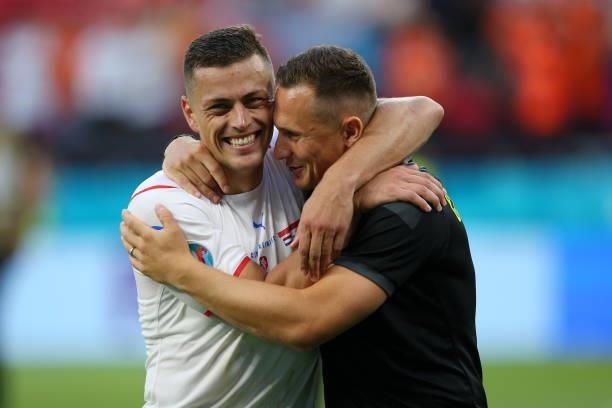 Tomas Holes and Jan Boril of Czech Republic celebrate after victory in the UEFA Euro 2020 Championship Round of 16 match between Netherlands and...