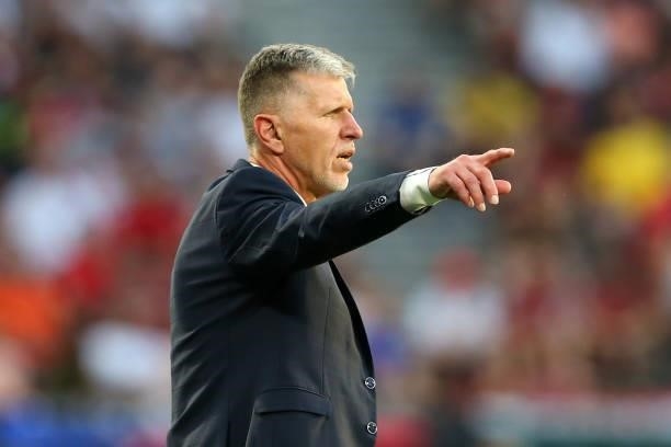 Jaroslav Silhavy, Head Coach of Czech Republic gives instructions during the UEFA Euro 2020 Championship Round of 16 match between Netherlands and...