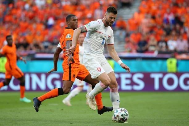 Ondrej Celustka of Czech Republic runs with the ball during the UEFA Euro 2020 Championship Round of 16 match between Netherlands and Czech Republic...