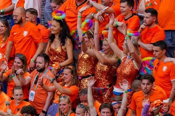 Supporters of the Netherlands with rainbow accents at their outfits during the UEFA Euro 2020: Round of 16 match between Netherlands and Czech...