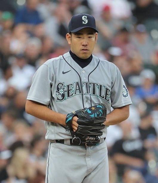 Starting pitcher Yusei Kikuchi of the Seattle Mariners delivers the ball against the Chicago White Sox at Guaranteed Rate Field on June 25, 2021 in...
