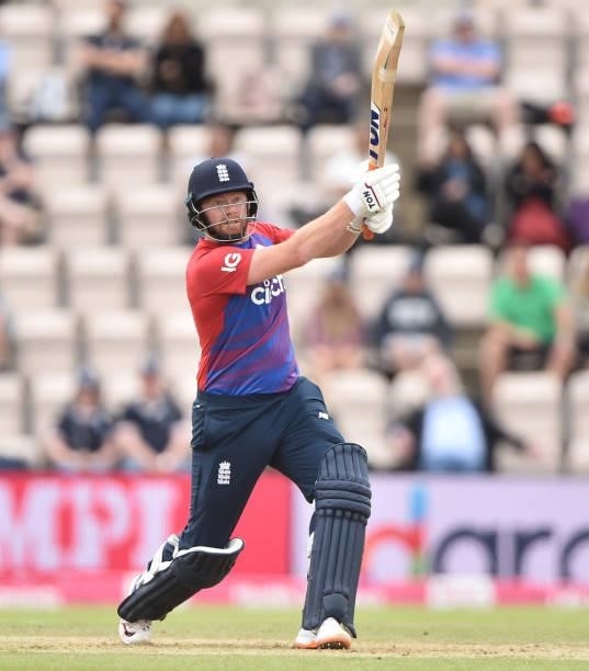 Jonny Bairstow of England bats during the T20 International Series Third T20I match between England and Sri Lanka at Ageas Bowl on June 26, 2021 in...