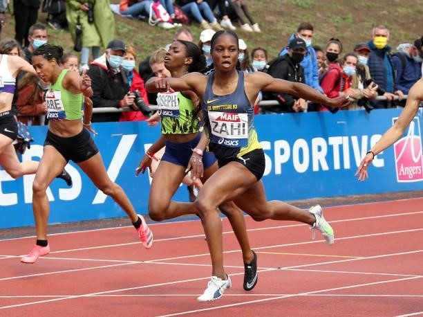 Carolle Zahi wins the 200m final during day 3 of the 2021 French Athletics Championships at Stade Josette et Roger Mikulak on June 27, 2021 in...