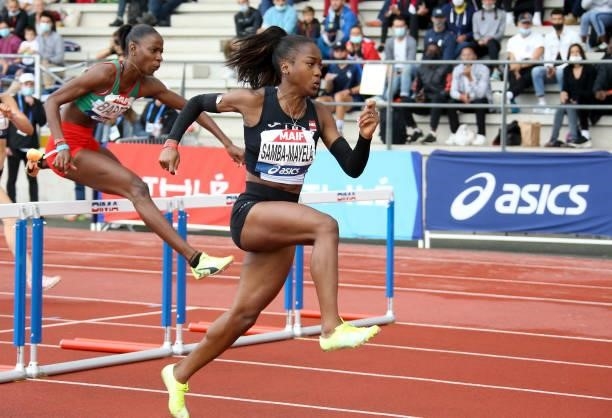 Cyrena Samba-Mayela wins the 100m hurdles final during day 3 of the 2021 French Athletics Championships at Stade Josette et Roger Mikulak on June 27,...