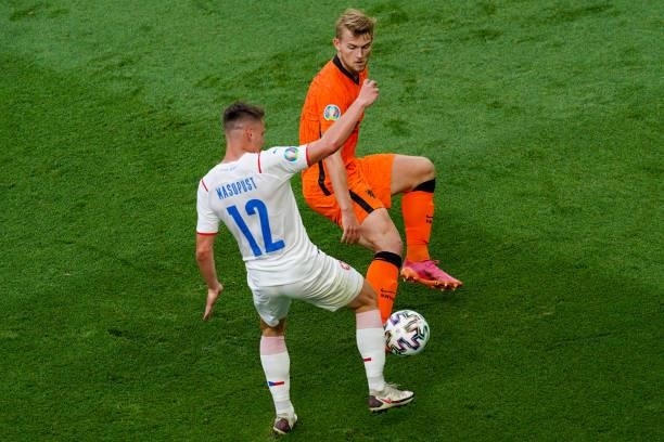 Lukas Masopust of Czech Republic battles for possession with Matthijs de Ligt of the Netherlands during the UEFA Euro 2020: Round of 16 match between...