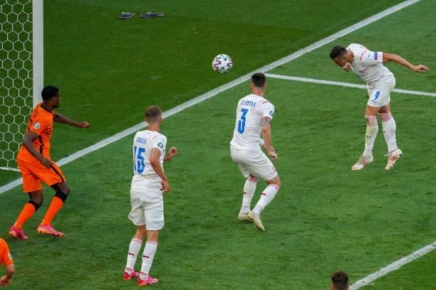 Tomas Holes of Czech Republic scoring his sides first goal during the UEFA Euro 2020: Round of 16 match between Netherlands and Czech Republic at...