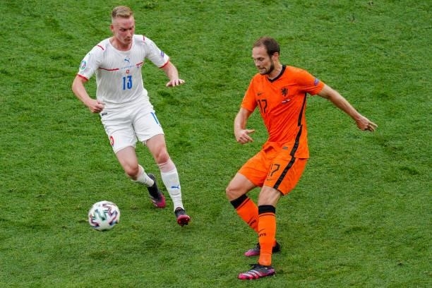 Petr Sevcik of Czech Republic and Daley Blind of the Netherlands during the UEFA Euro 2020: Round of 16 match between Netherlands and Czech Republic...