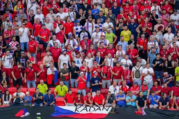 Fans and supporters of Czech Republic during the UEFA Euro 2020: Round of 16 match between Netherlands and Czech Republic at Puskas Arena on June 27,...