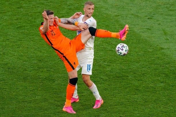 Wout Weghorst of the Netherlands and Tomas Soucek of Czech Republic during the UEFA Euro 2020: Round of 16 match between Netherlands and Czech...