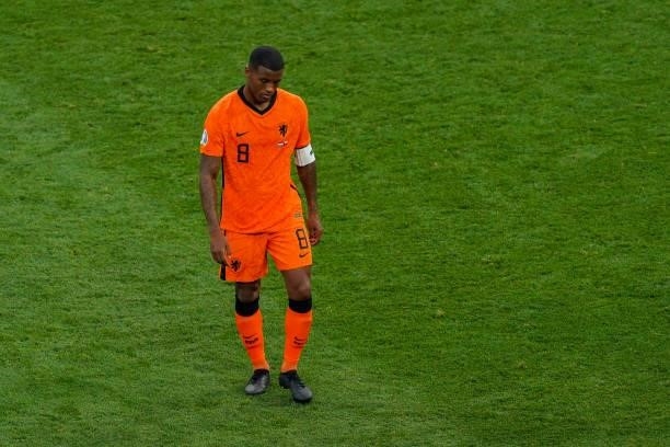 Georginio Wijnaldum of the Netherlands looks disappointed after the UEFA Euro 2020: Round of 16 match between Netherlands and Czech Republic at...