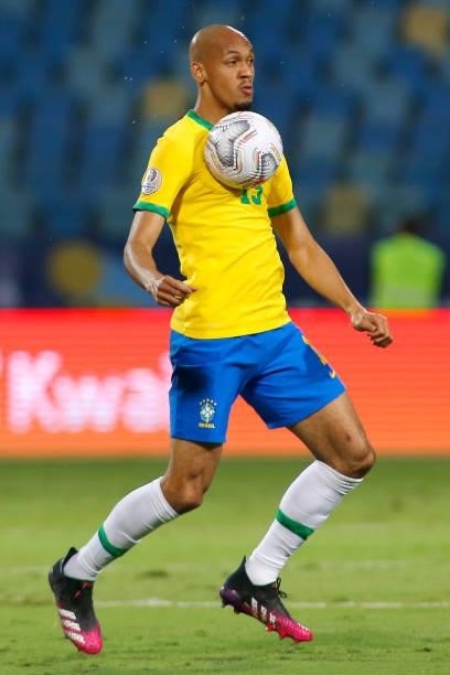 Fabinho of Brazil controls the ball during a group B match between Brazil and Ecuador as part of Copa America Brazil 2021 at Estadio Olimpico on June...