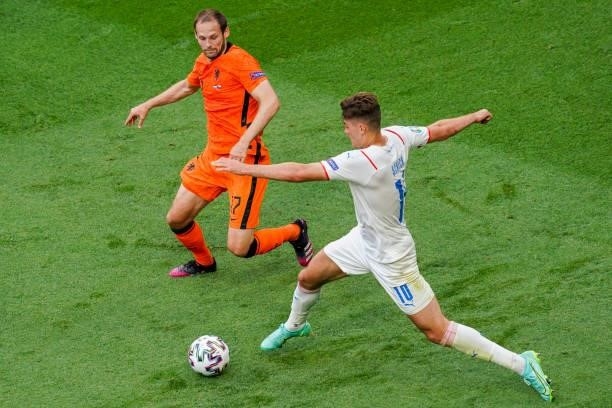 Daley Blind of the Netherlands and Patrik Schick of Czech Republic during the UEFA Euro 2020: Round of 16 match between Netherlands and Czech...