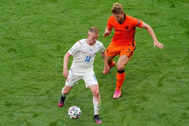 Petr Sevcik of Czech Republic and Matthijs de Ligt of the Netherlands during the UEFA Euro 2020: Round of 16 match between Netherlands and Czech...