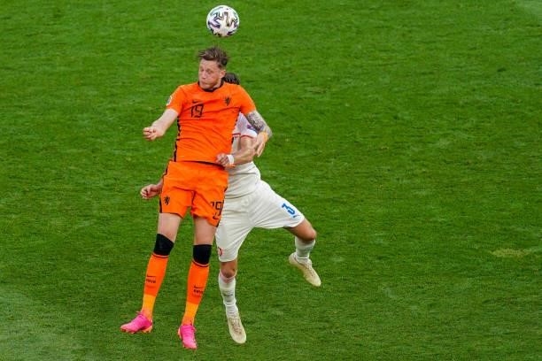 Wout Weghorst of the Netherlands and Ondrej Celustka of Czech Republic during the UEFA Euro 2020: Round of 16 match between Netherlands and Czech...