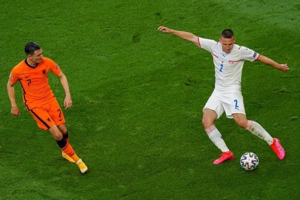 Steven Berghuis of the Netherlands and Pavel Kaderabek of Czech Republic during the UEFA Euro 2020: Round of 16 match between Netherlands and Czech...