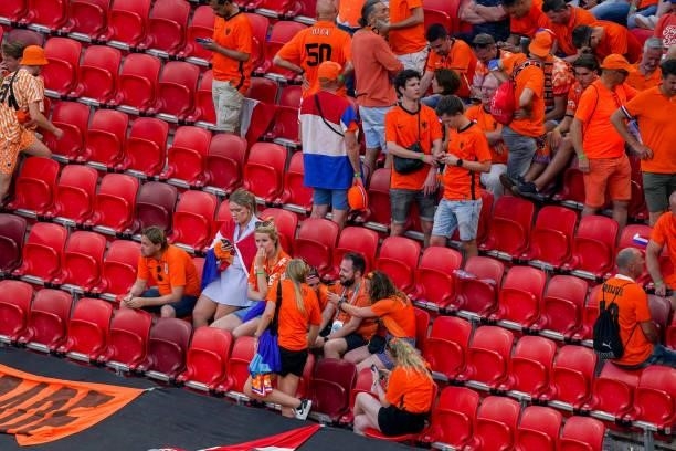 Supporters of the Netherlands disappointed after the game during the UEFA Euro 2020: Round of 16 match between Netherlands and Czech Republic at...