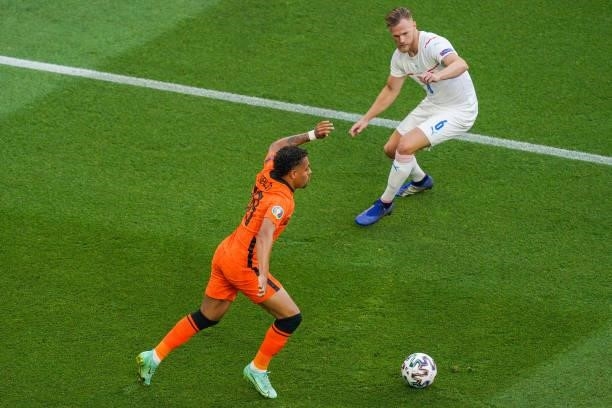 Donyell Malen of the Netherlands and Tomas Kalas of Czech Republic during the UEFA Euro 2020: Round of 16 match between Netherlands and Czech...