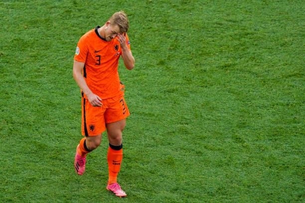 Matthijs de Ligt of the Netherlands disappointed after his red card during the UEFA Euro 2020: Round of 16 match between Netherlands and Czech...