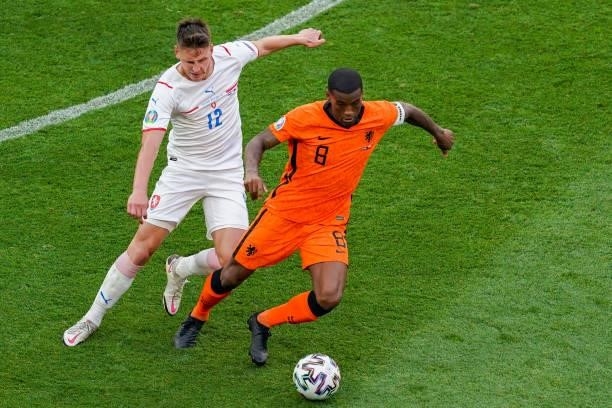 Lukas Masopust of Czech Republic battles for possession with Georginio Wijnaldum of the Netherlands during the UEFA Euro 2020: Round of 16 match...