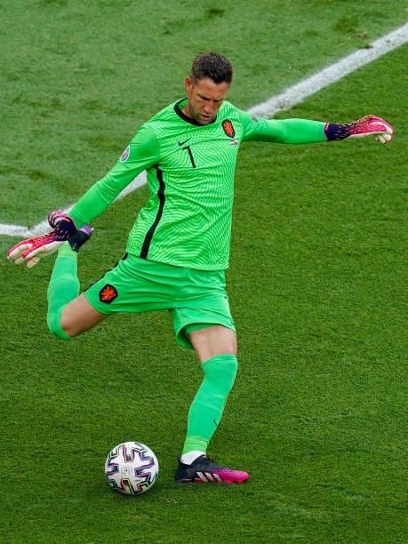 Goalkeeper Maarten Stekelenburg of the Netherlands during the UEFA Euro 2020: Round of 16 match between Netherlands and Czech Republic at Puskas...